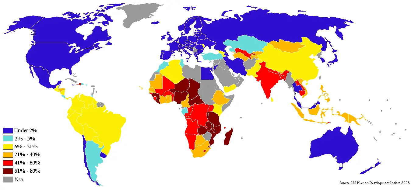 Percentage Population Living On Less Than 1 Dollar Day 2007 2008