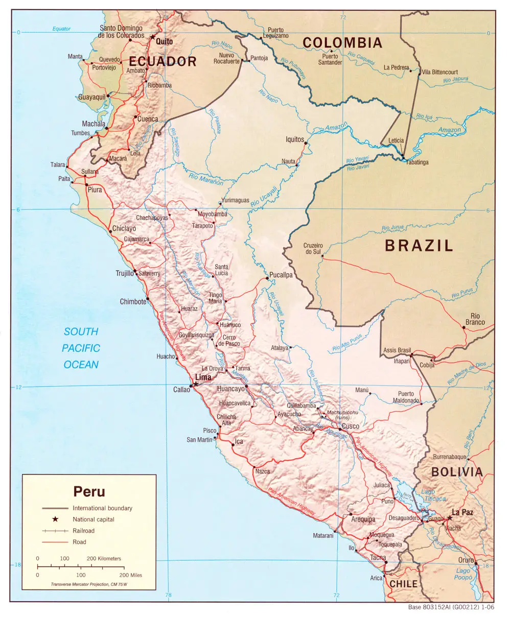 Peru Shading Relief Map