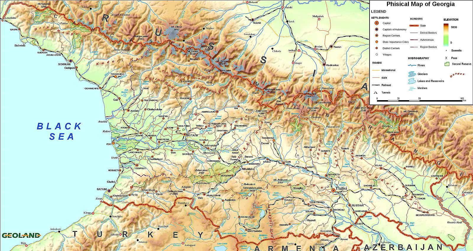Physical Map of Georgia