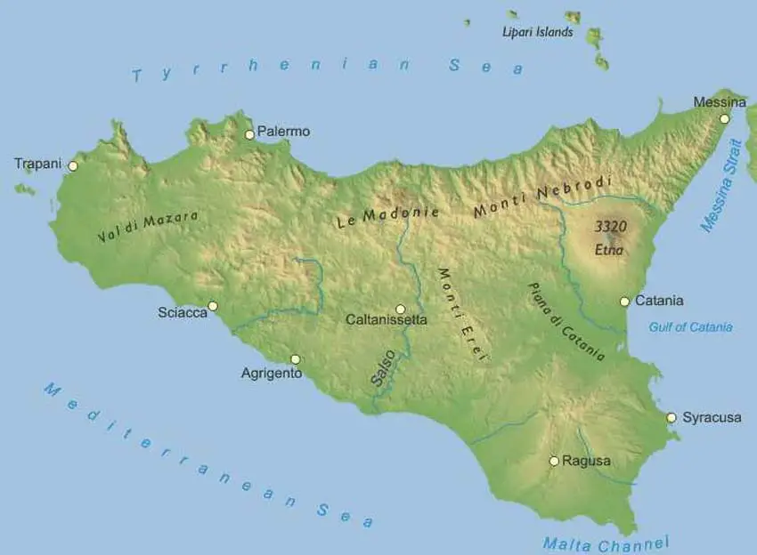 Physical Map of Sicily