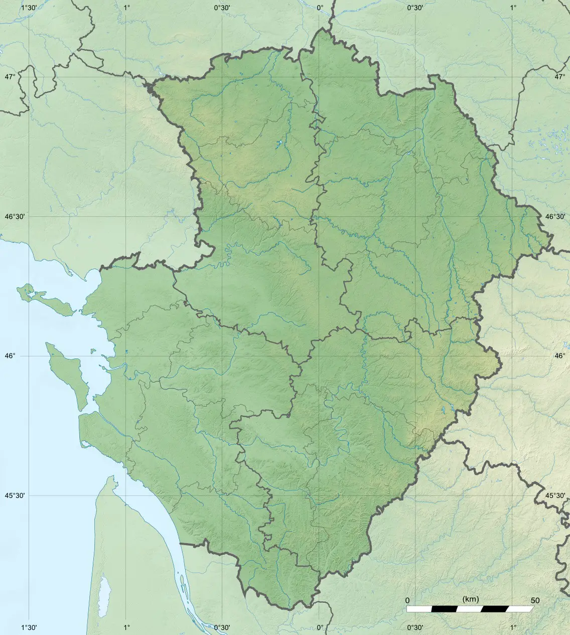 Poitou Charentes Region Relief Location Map