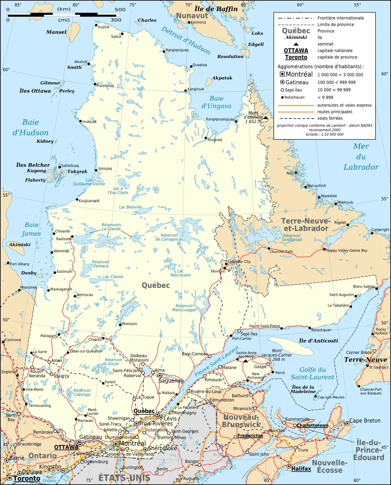 Quebec Province Transportation And Cities Map Fr