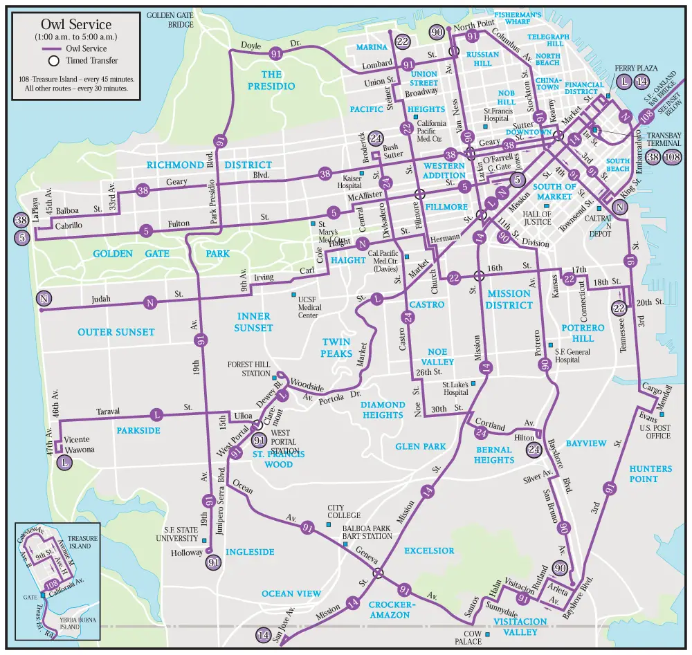 San Francisco Night Bus Map (owl)