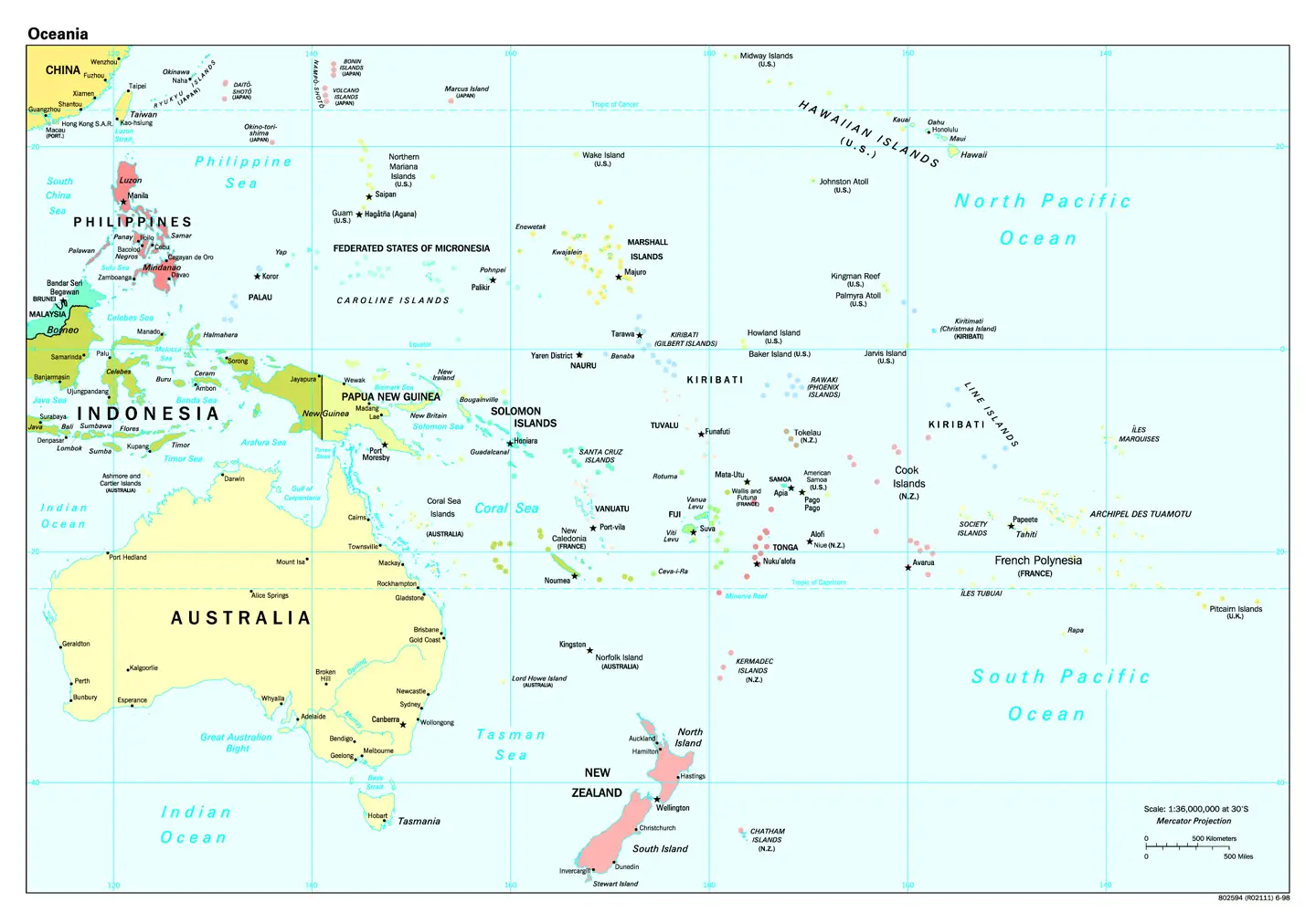 South Pacific Ocean Political Map