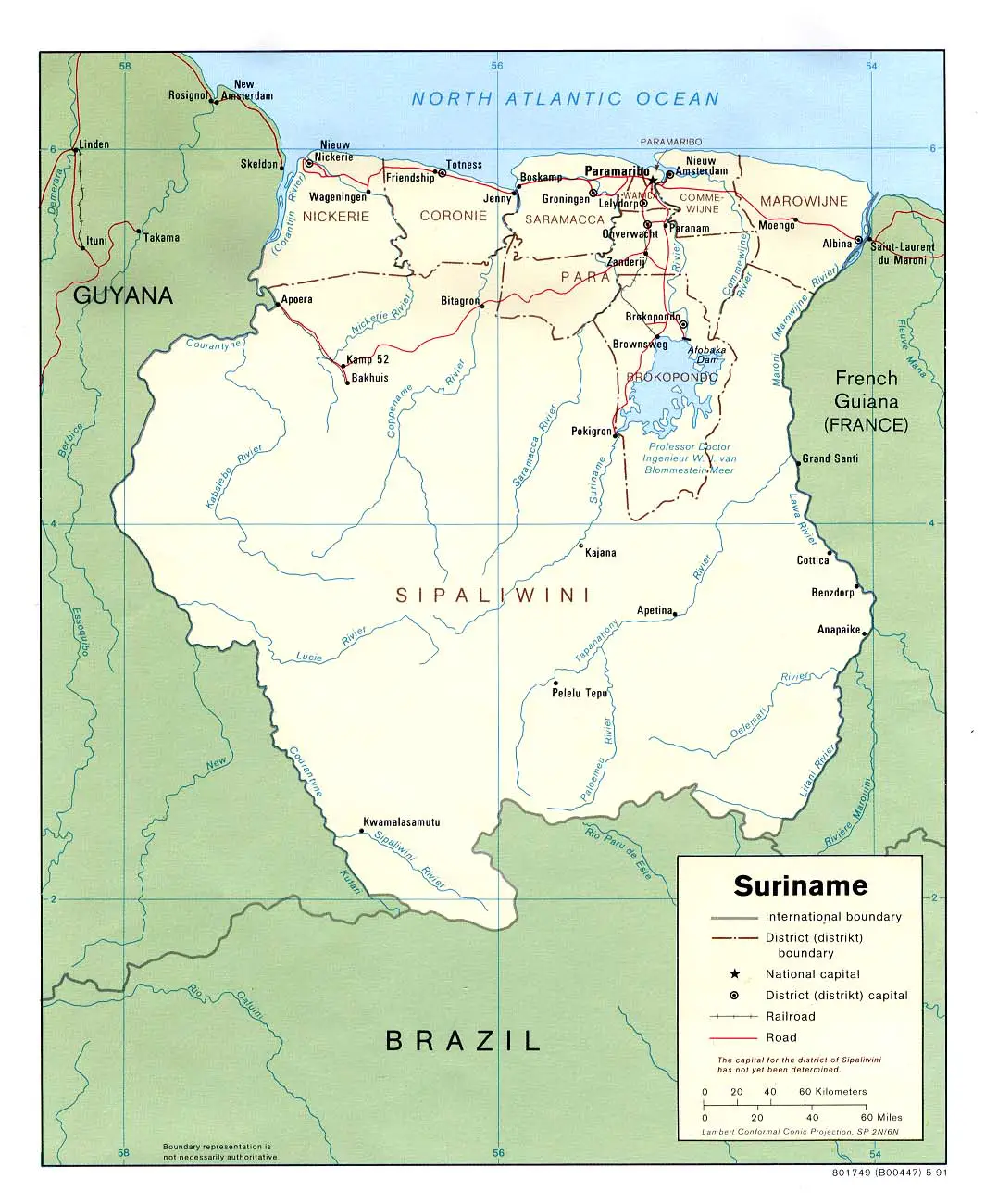 Suriname Political Map 1991