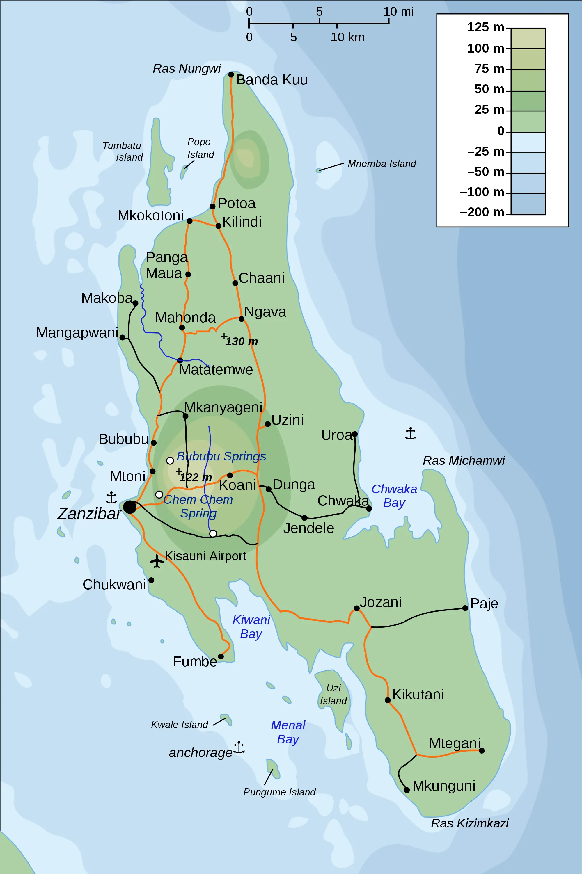 Topographic Map of Zanzibar