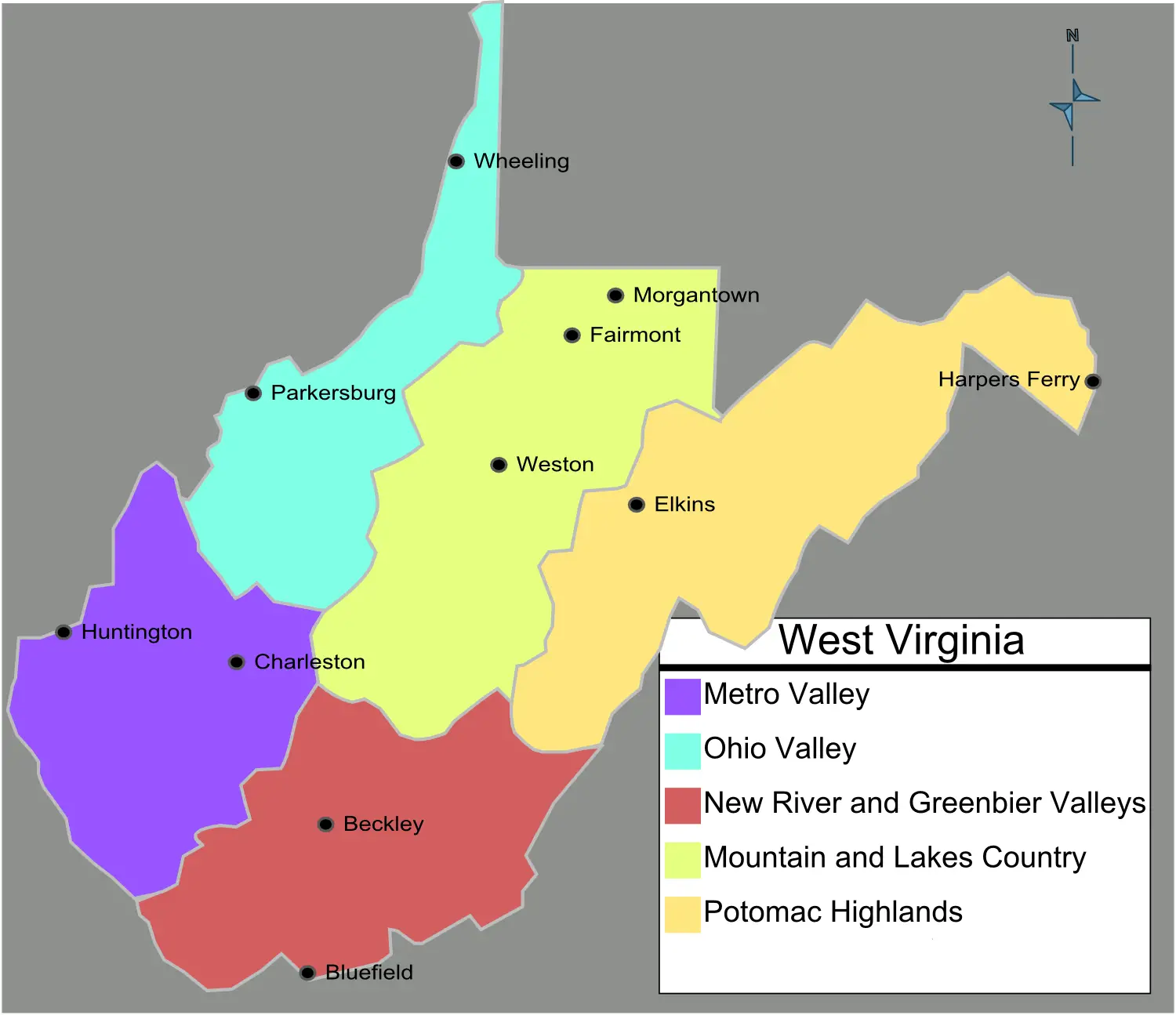 west virginia tourist regions map