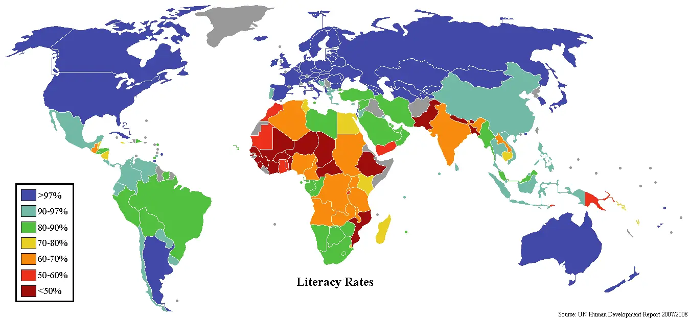 World Literacy Map Unhd 2007 2008