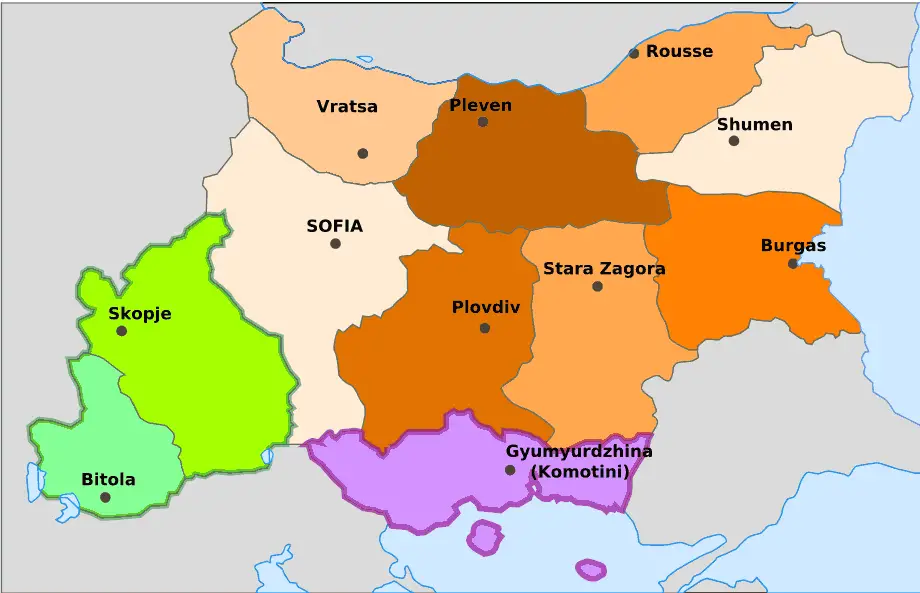 Administrative Map of Bulgaria During Wwii