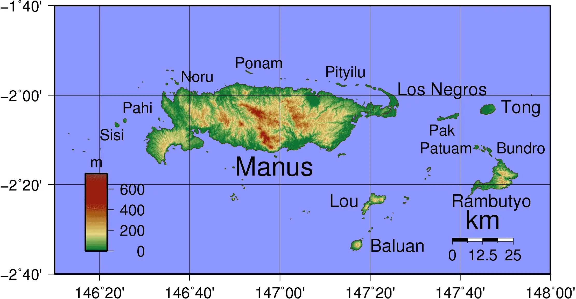 Admiralty Islands Topography With Labels
