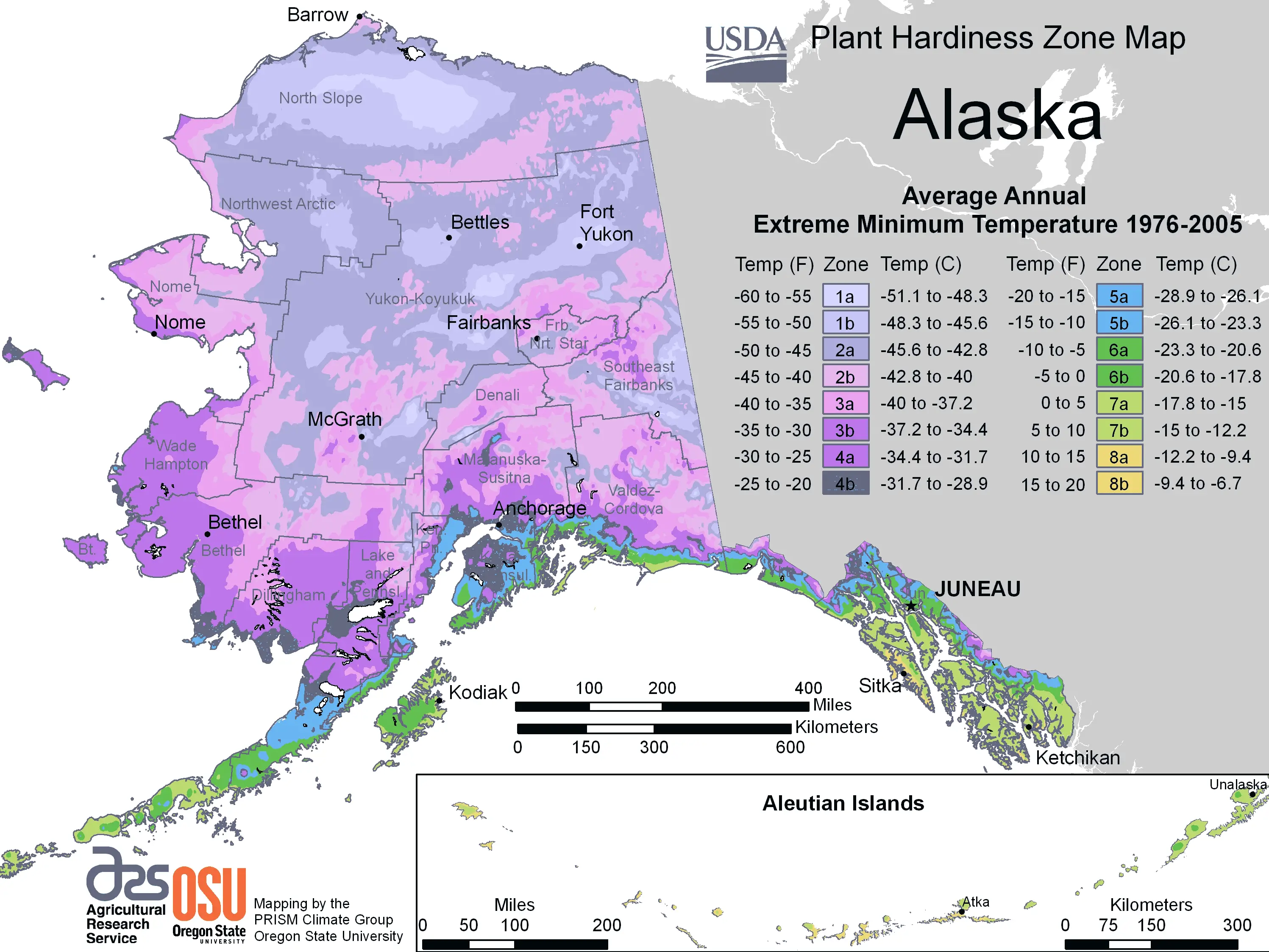 Alaska Plant Hardiness Zone Map