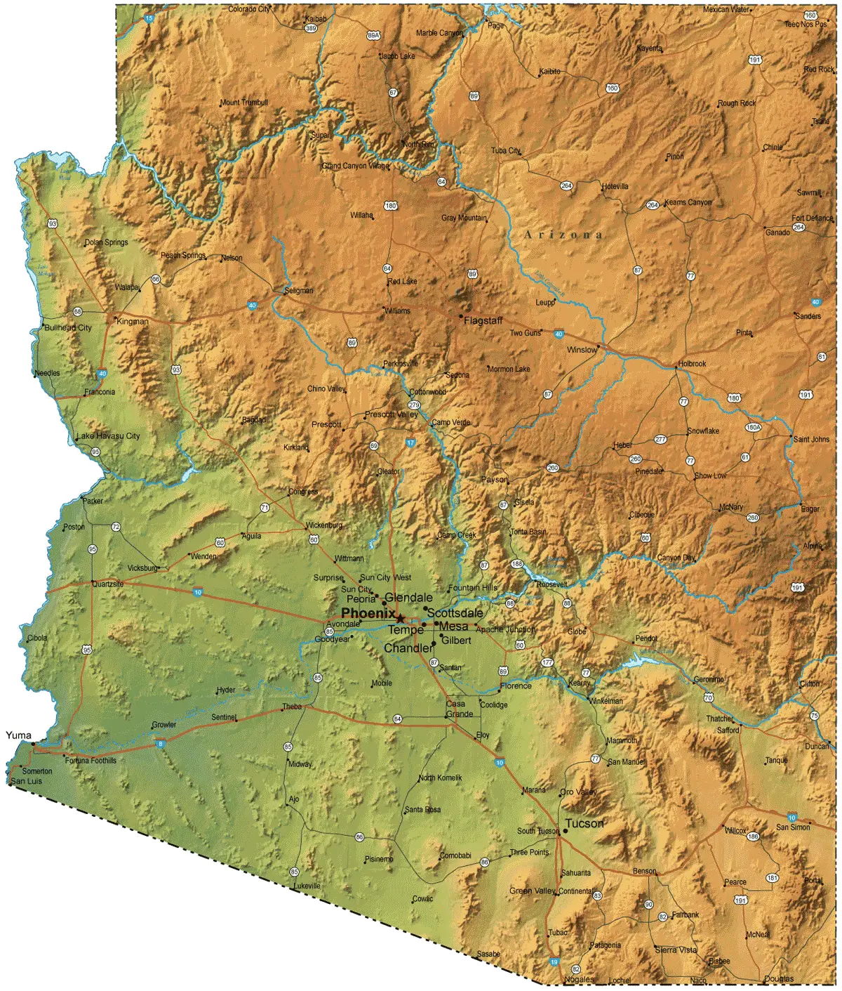 Arizona Physical Map