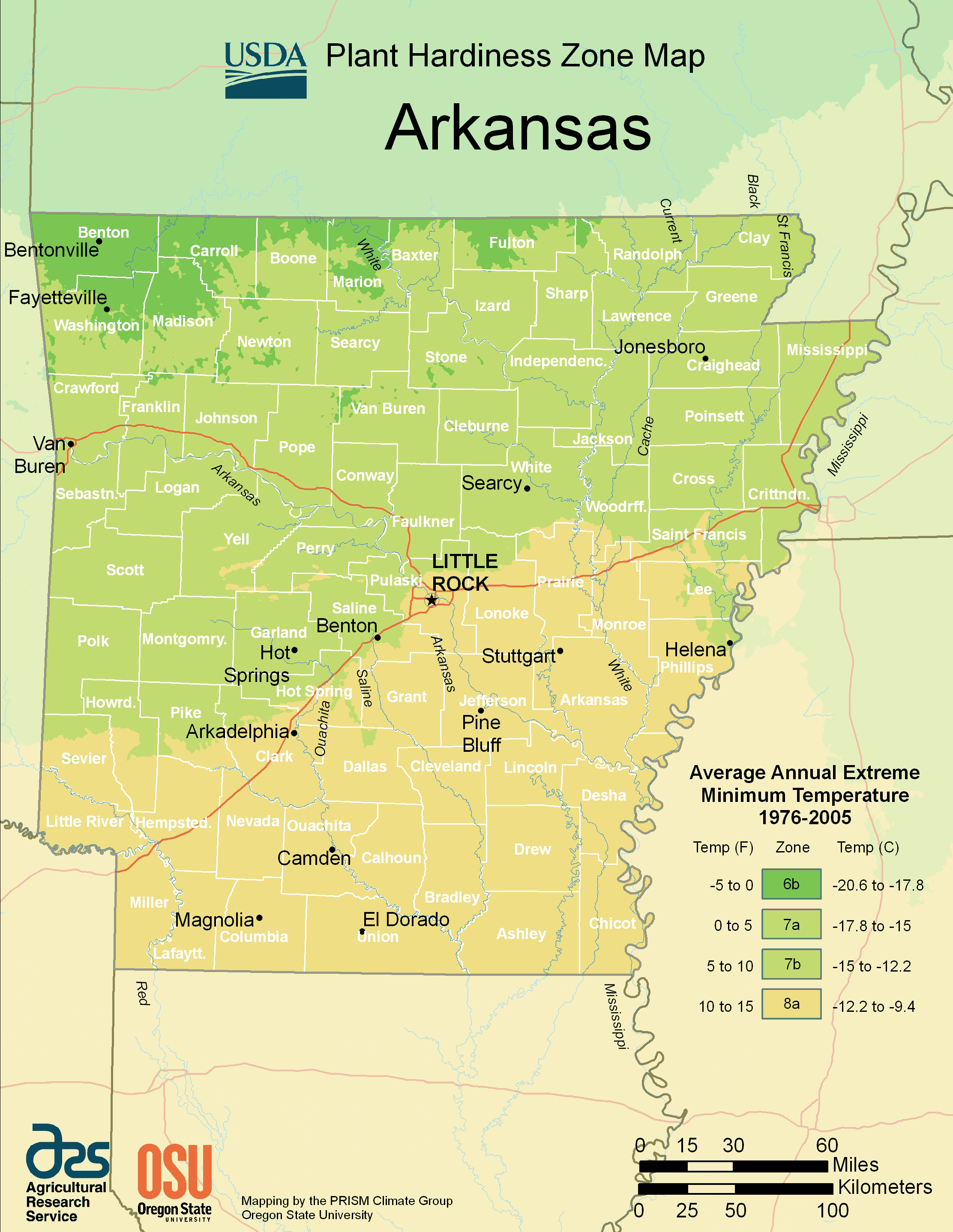 Arkansas Plant Hardiness Zone Map