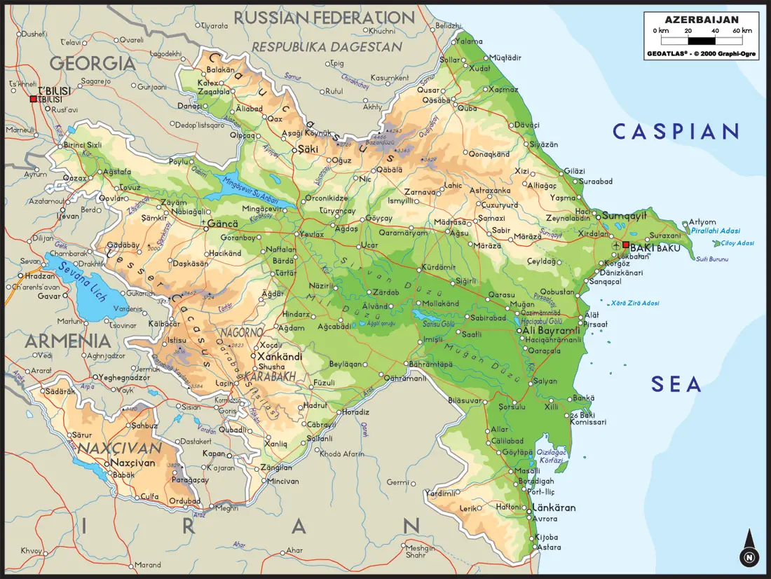 Azerbaijan Physical Large Map