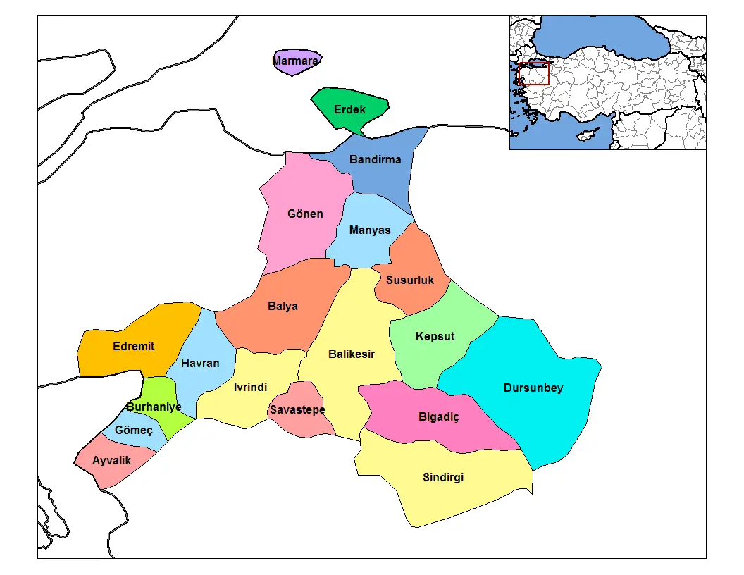 Balikesir Districts - Mapsof.Net