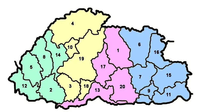 Bhutan Distretti Numerato