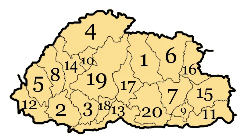 Bhutan Divisions Numbered
