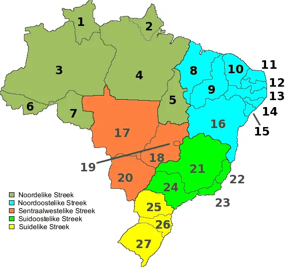 Brasilie Kaart Met Streke