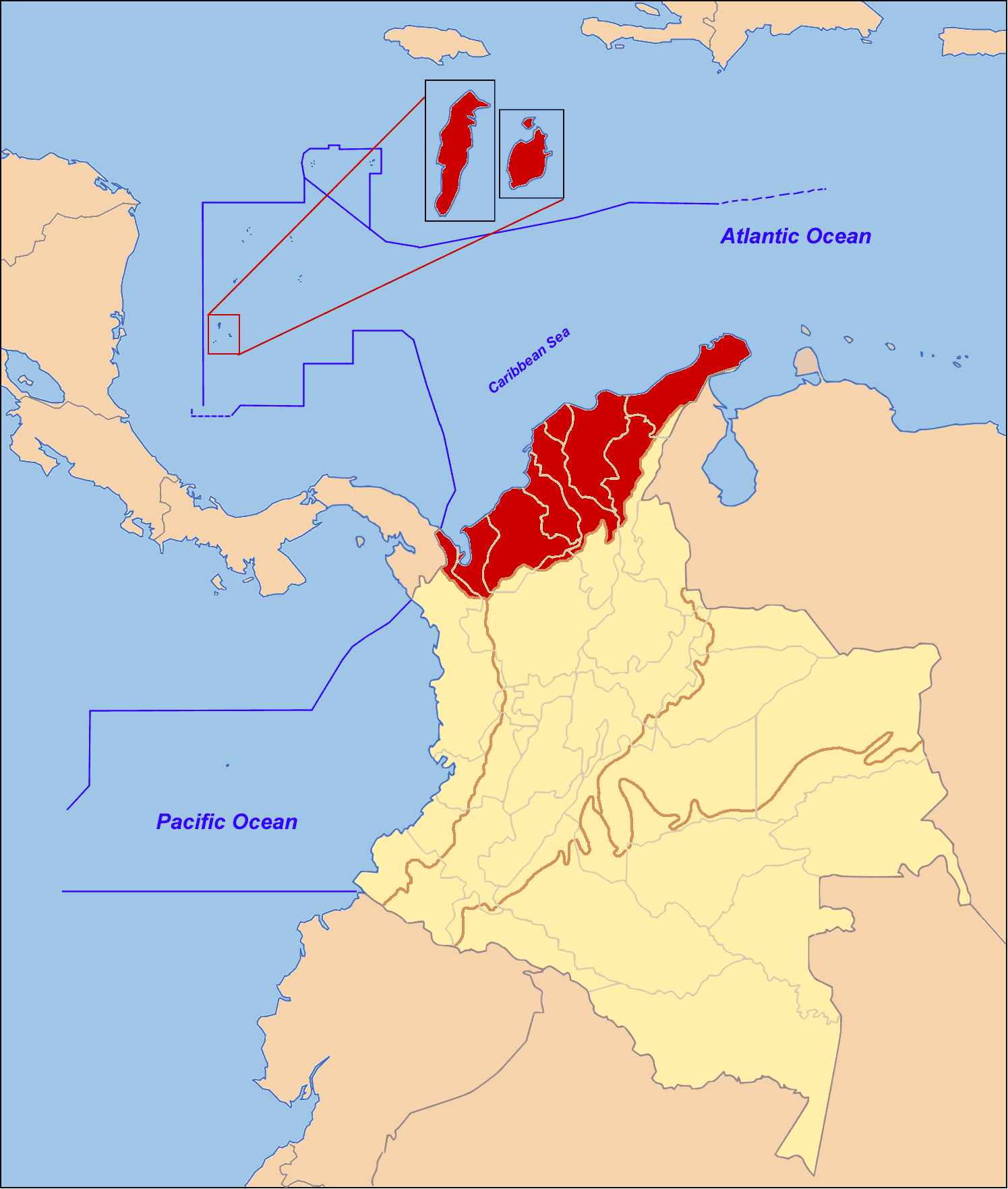 Caribbean Region of Colombia Map