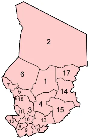 Chad Regions Numbered