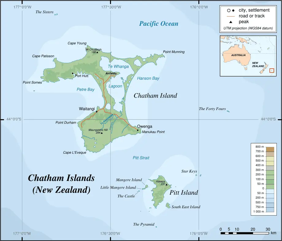 Chatham Islands Map Topo En