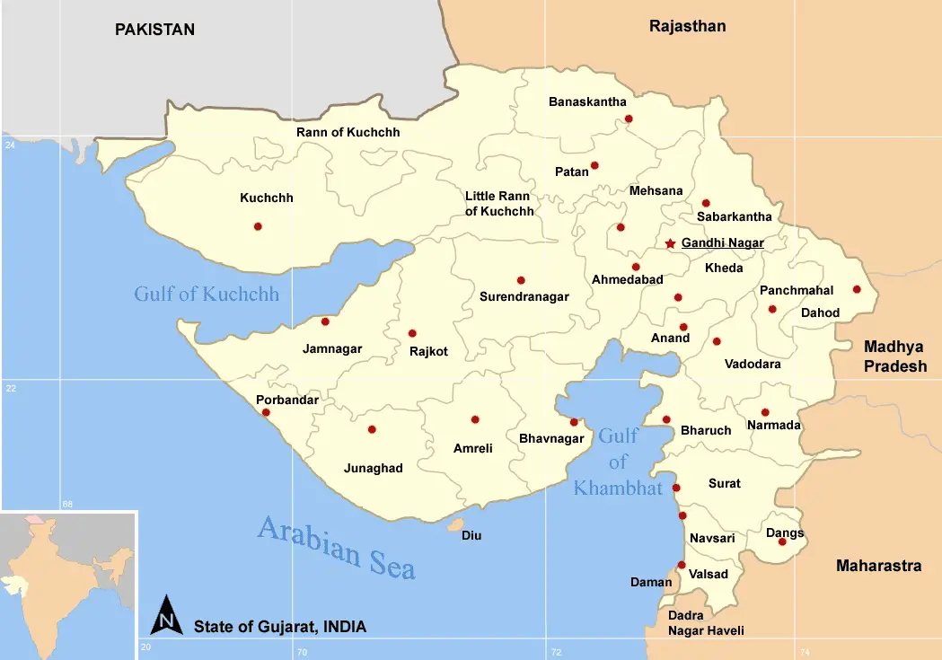 Cities Map of Gujarat
