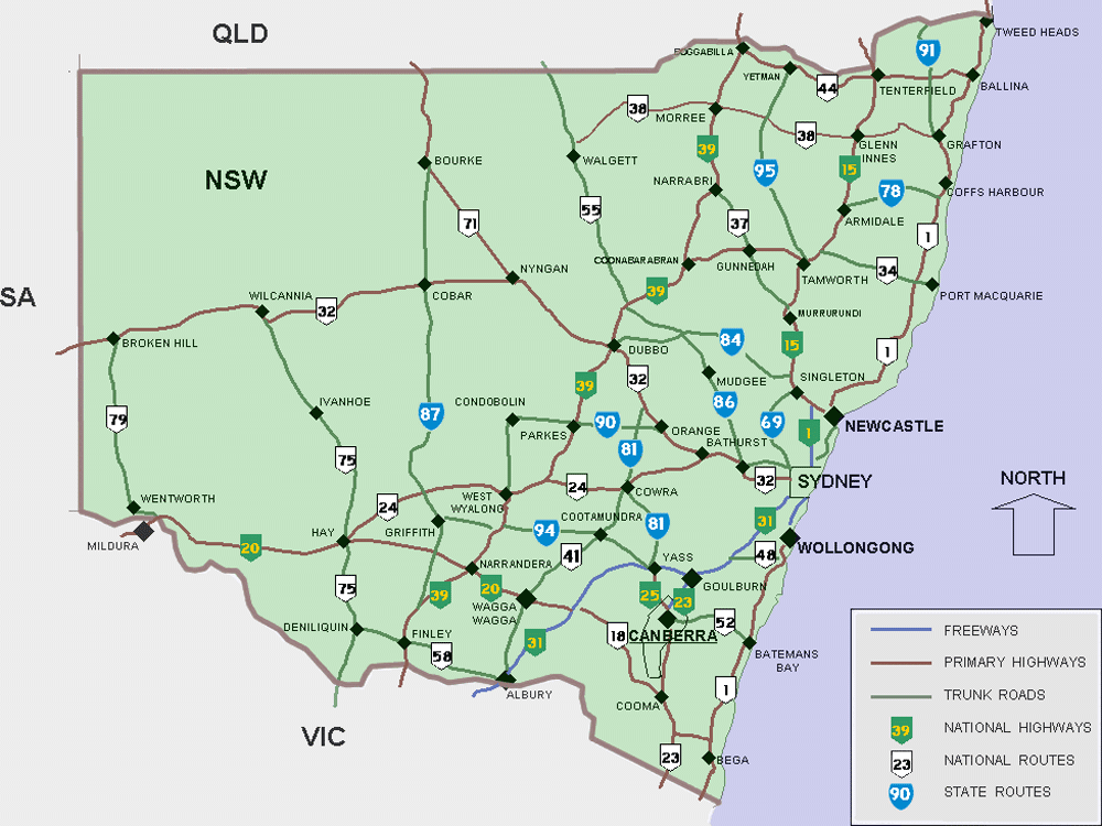 Cities Map of New South Wales