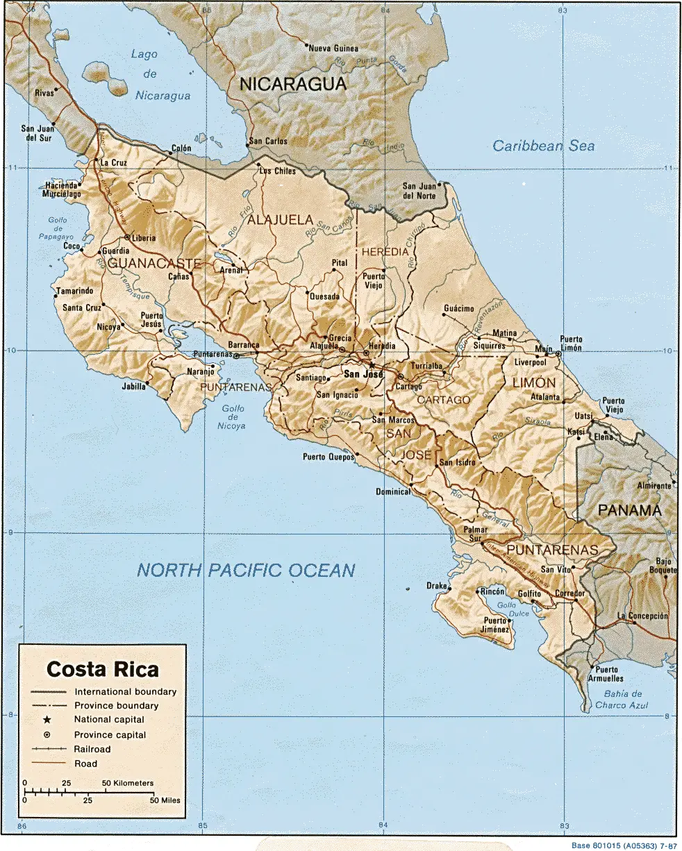 Costa Rica Map Shaded Relief