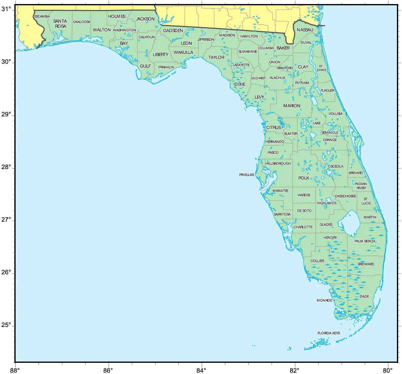 Counties Map of Florida