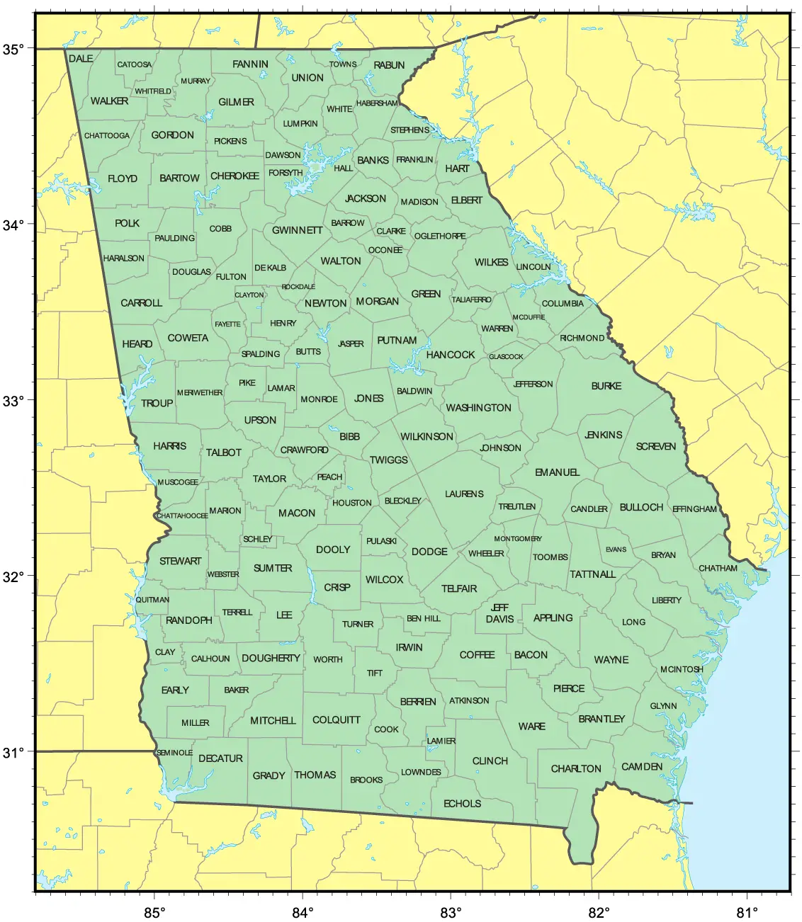 Counties Map of Georgia
