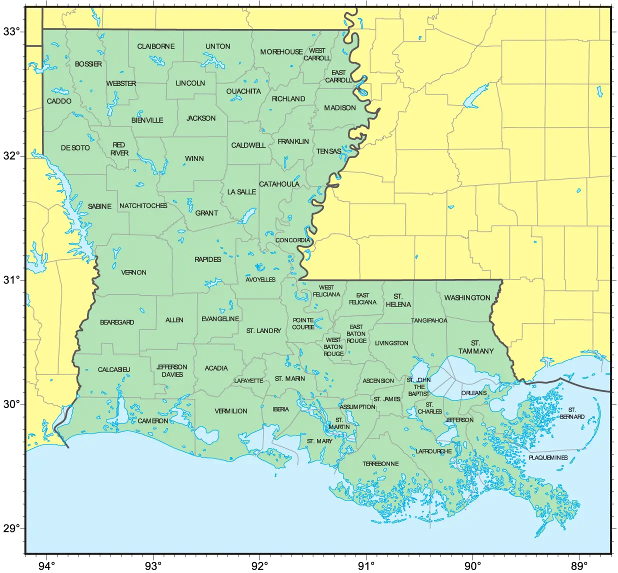Counties Map of Louisiana