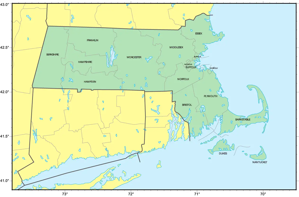 Counties Map of Massachusetts