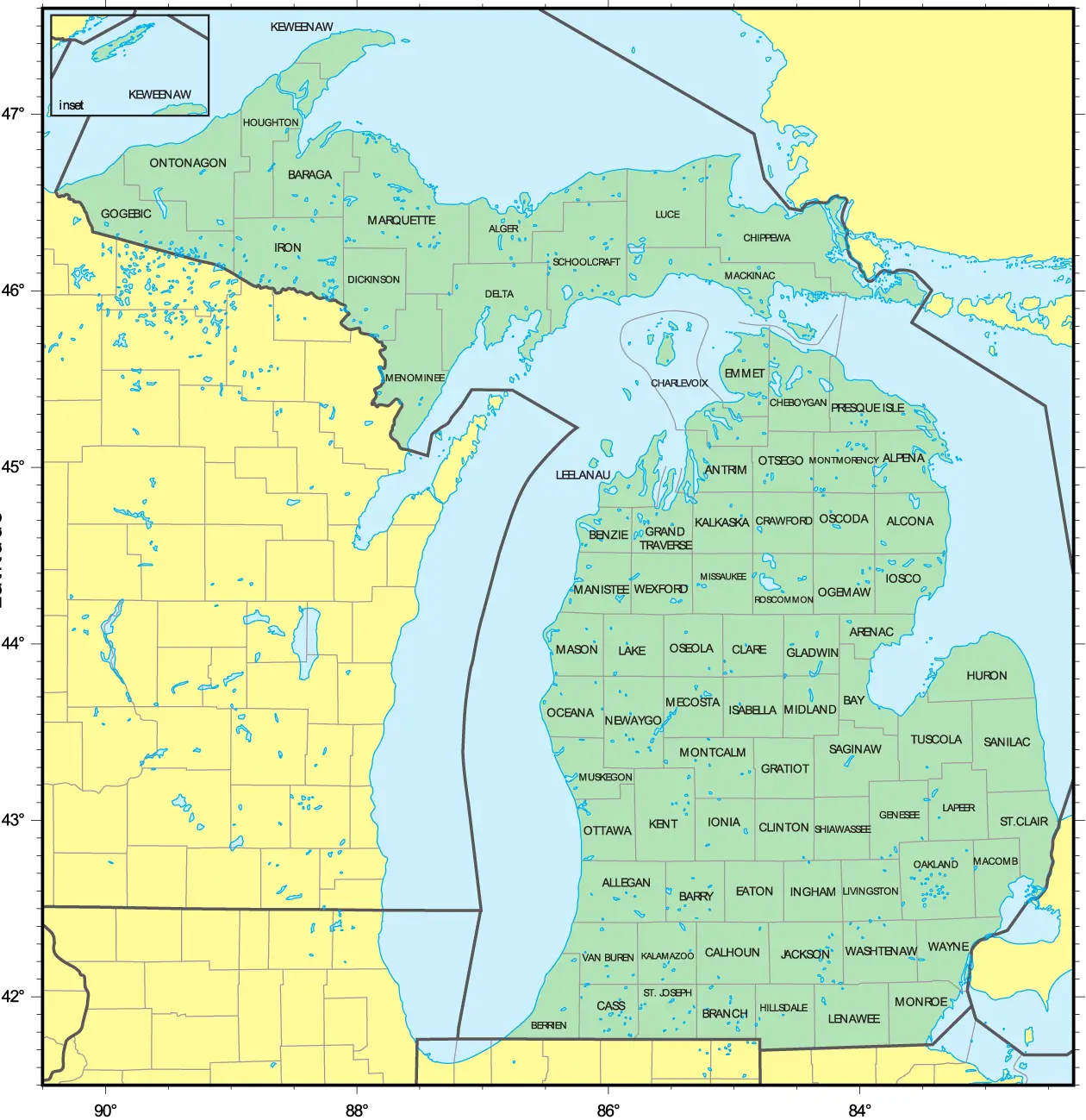 Counties Map of Michigan