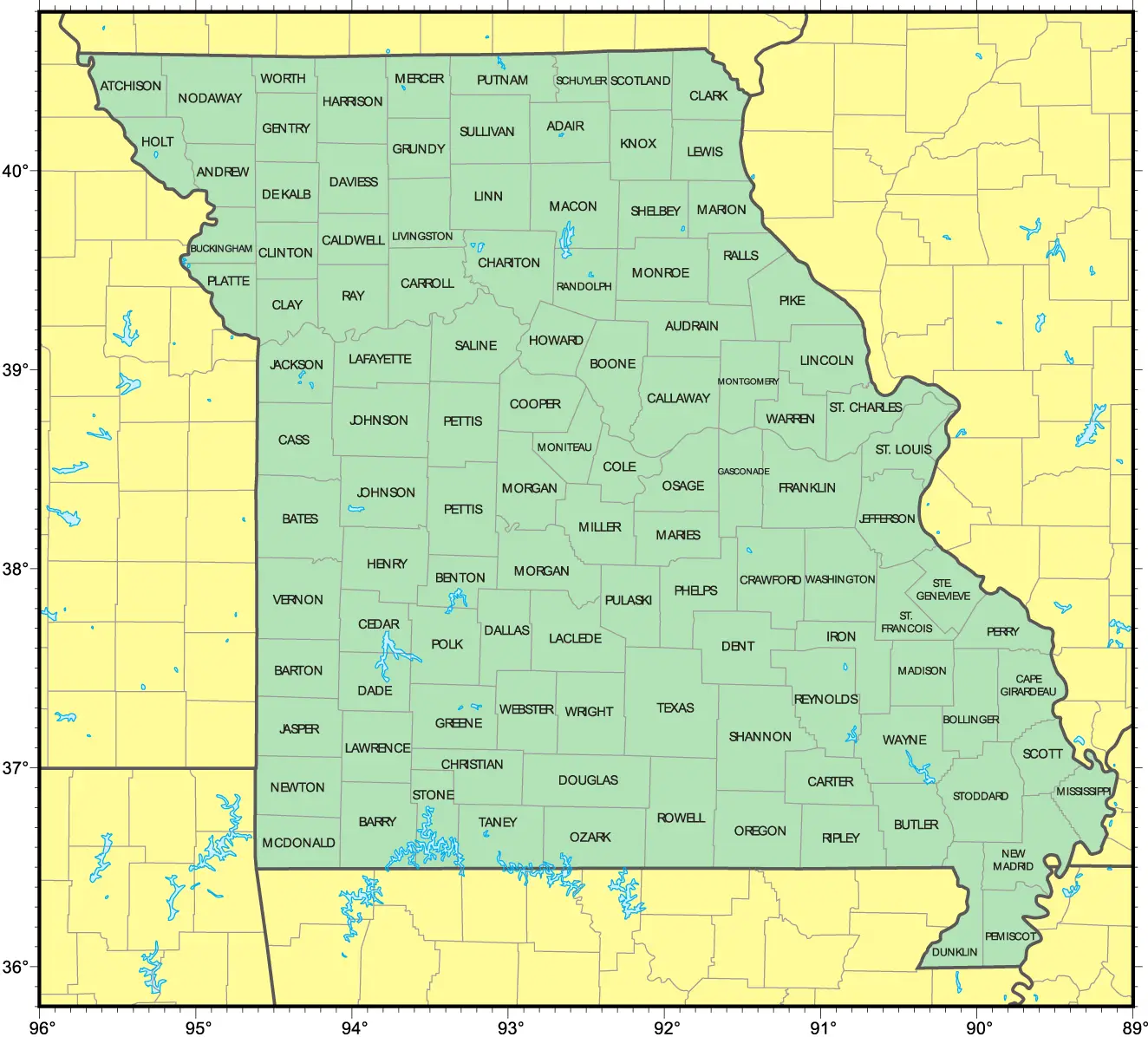 Counties Map of Missouri