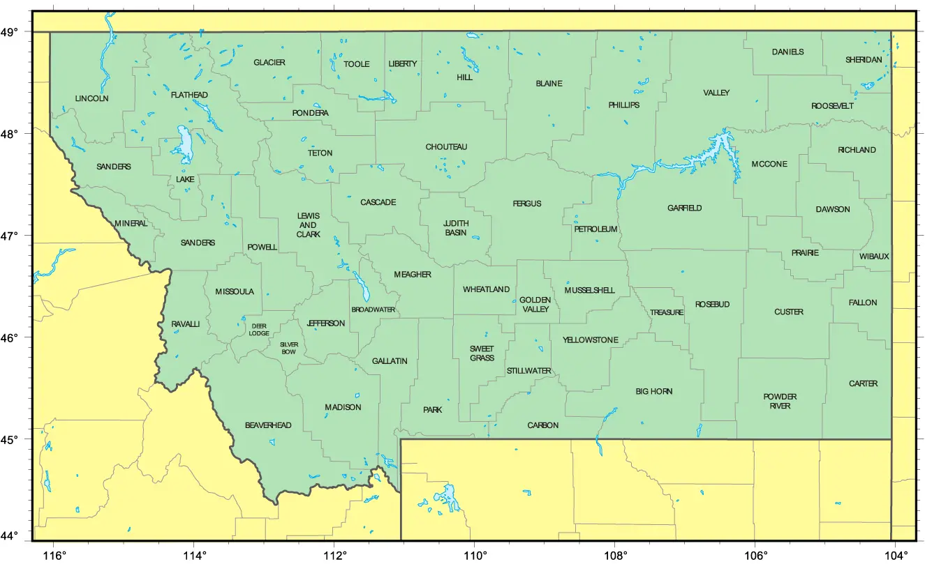 Counties Map of Montana