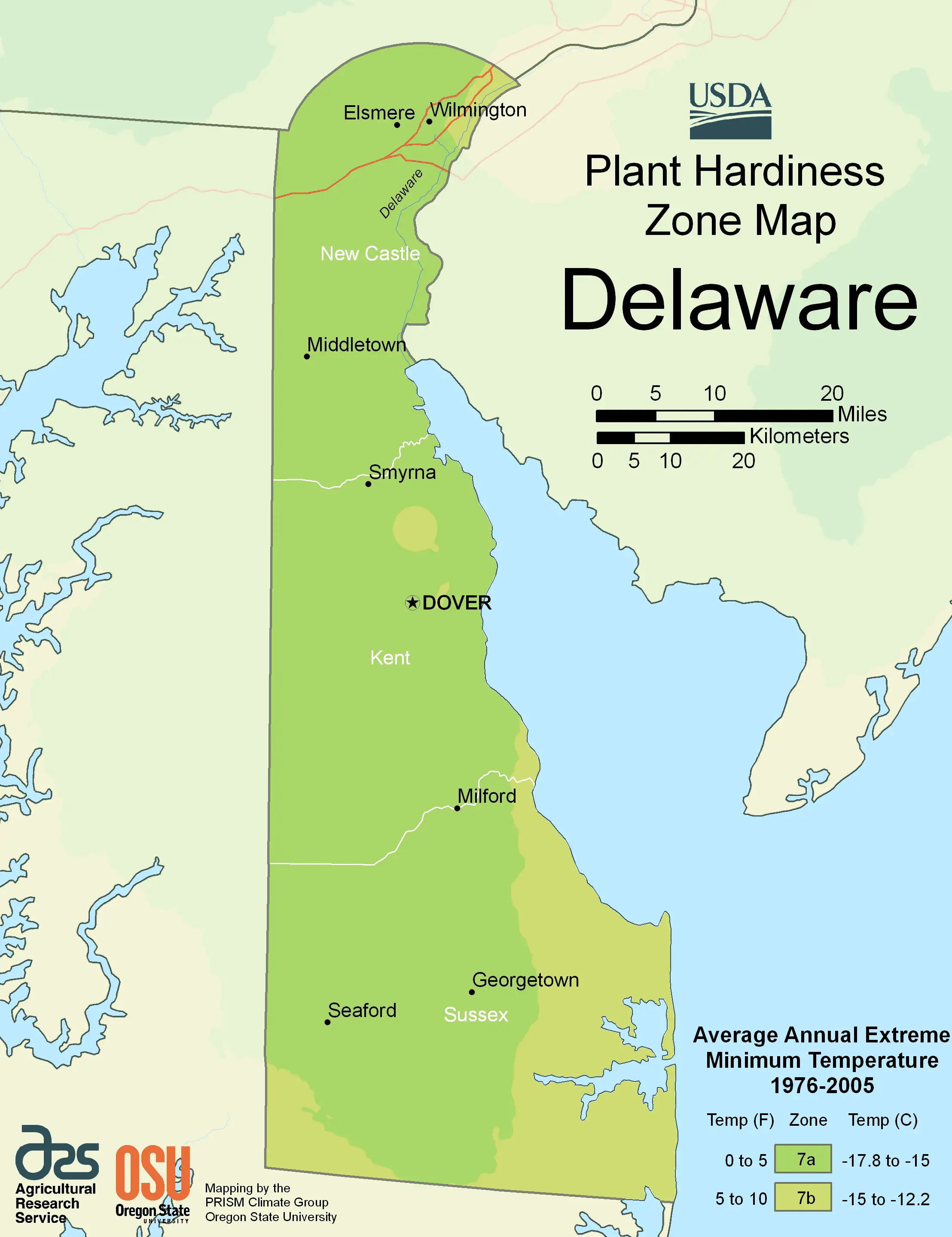 Delaware Plant Hardiness Zone Map