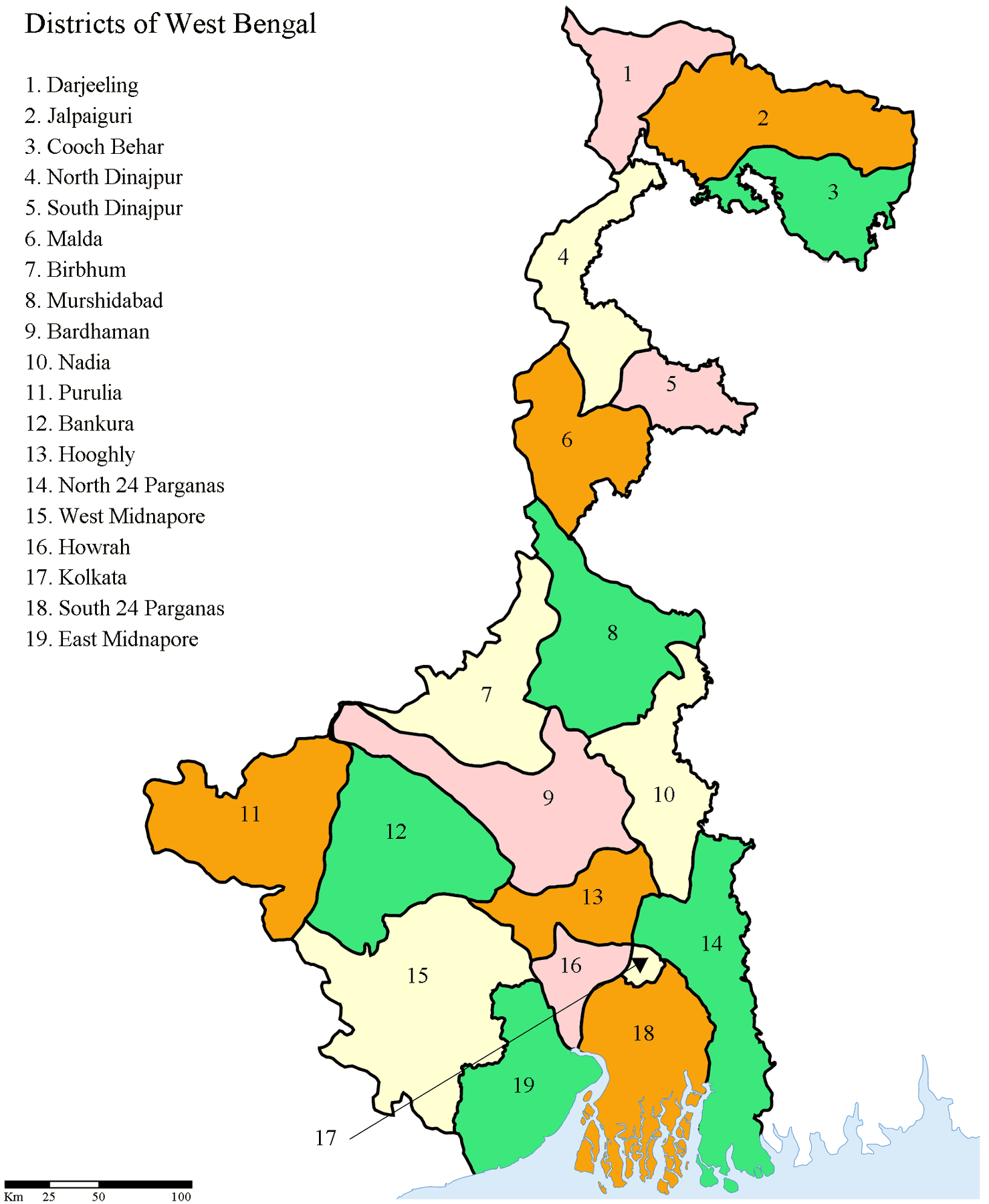 Districts Map of West Bengal
