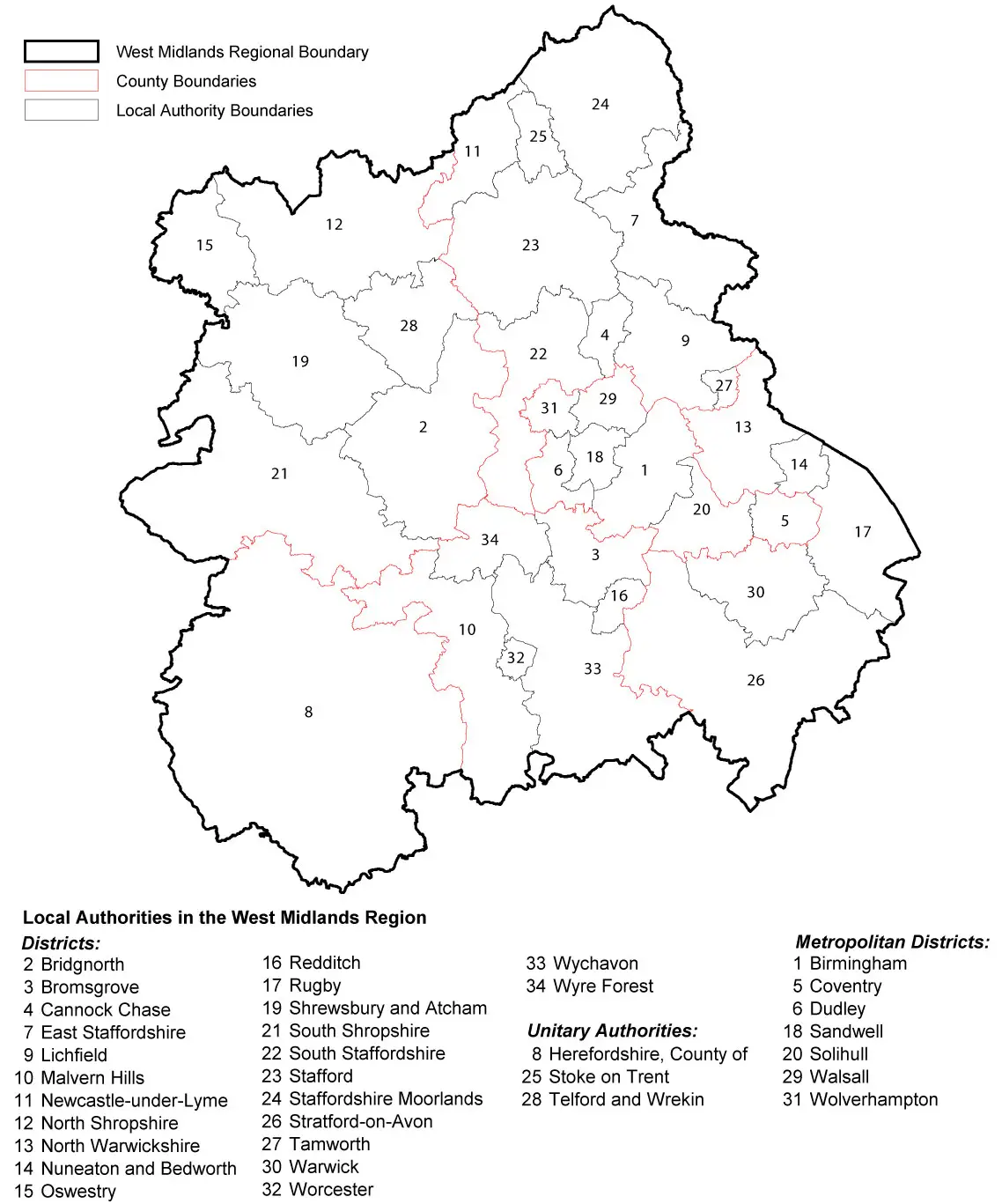 Districts Map of West Midlands