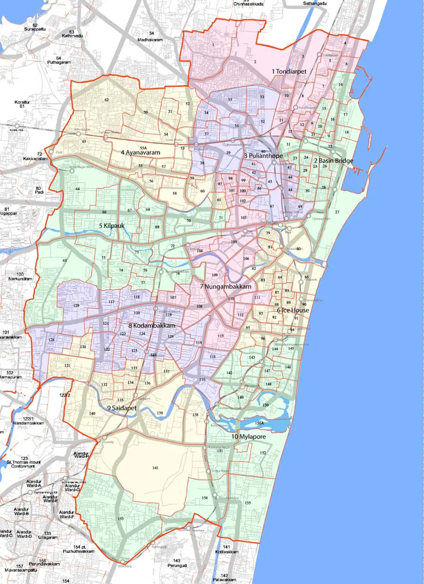 Divisions Map of Chennai