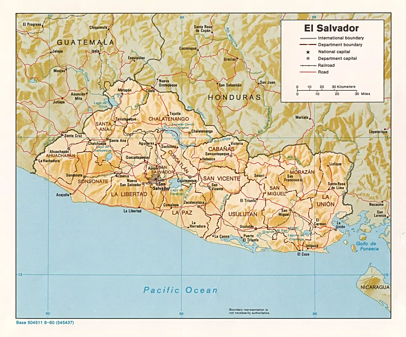 Elsalvador Relief Map 1980