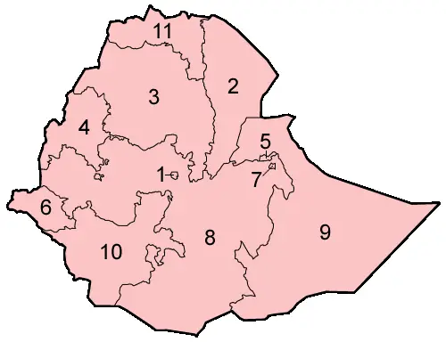 Ethiopia Regions Numbered