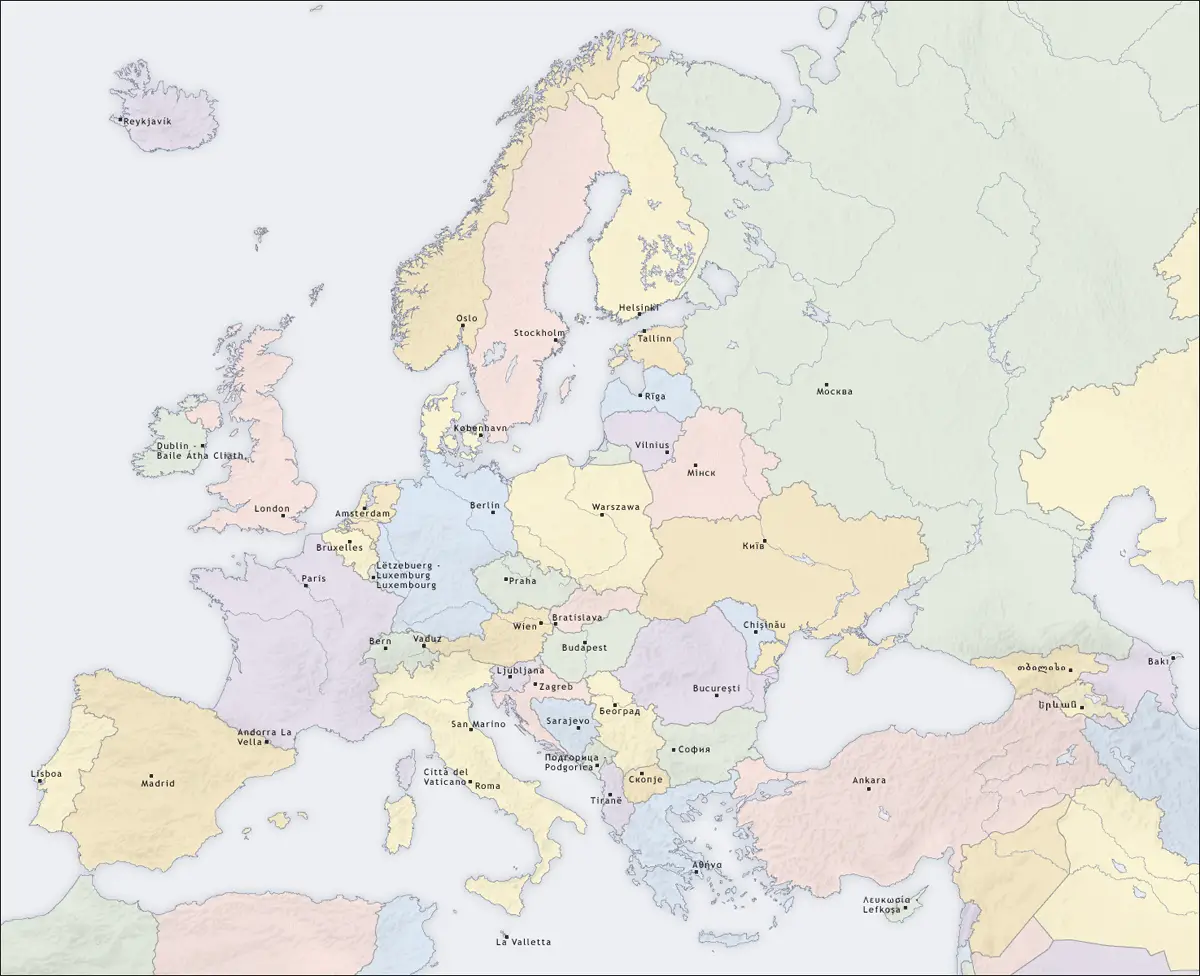 Europe Capital Map Multilang