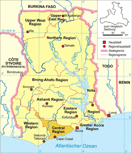 Ghana Karte Politisch Central