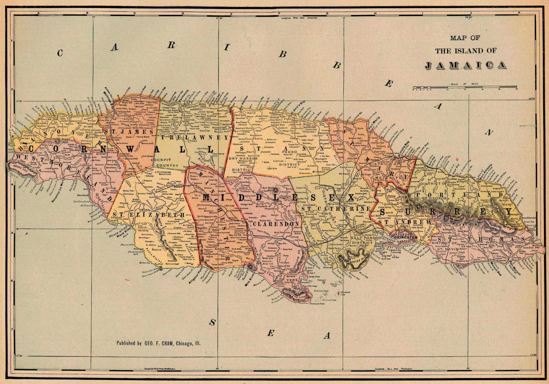 Historical Map Jamaica 1901