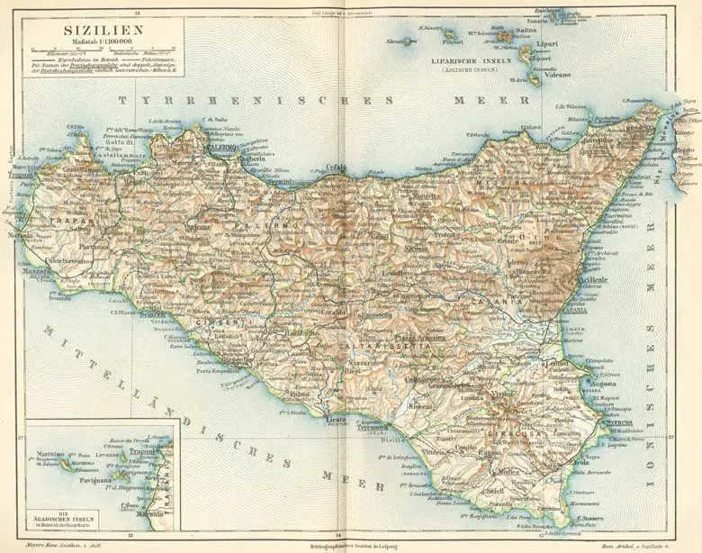 Historical Map of Sicily (1888)