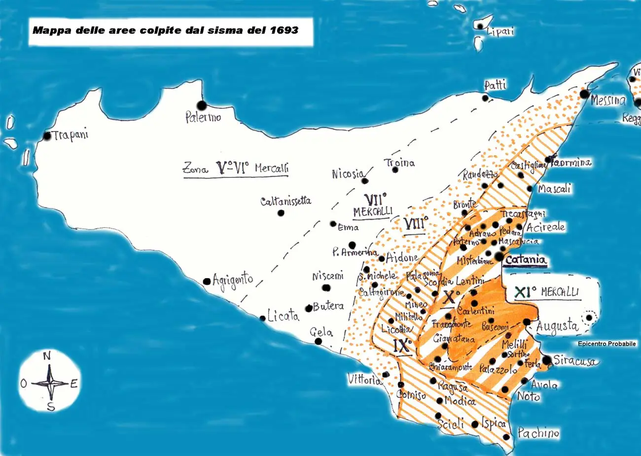 Historical Sesimic Map Sicily (1693)