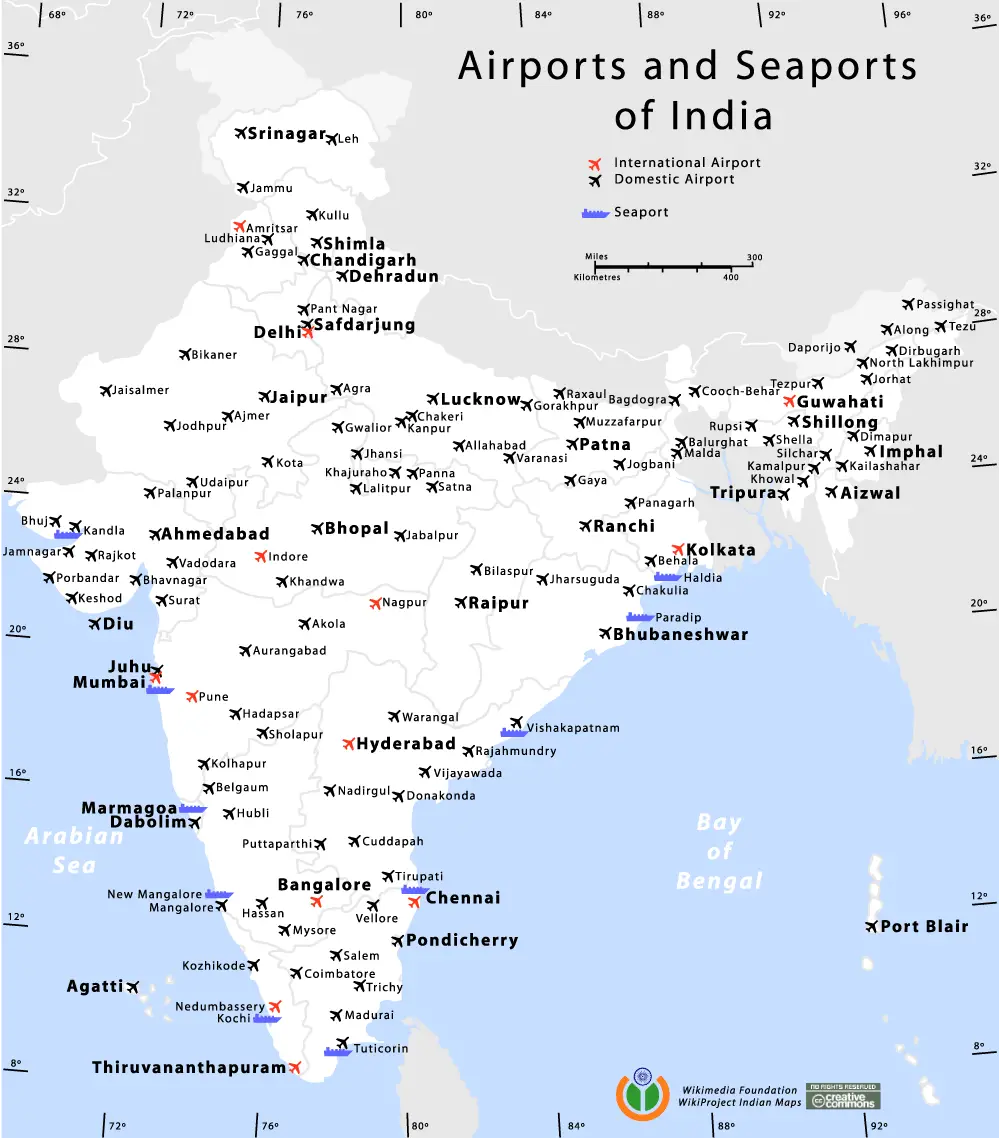India Airports And Seaports Map