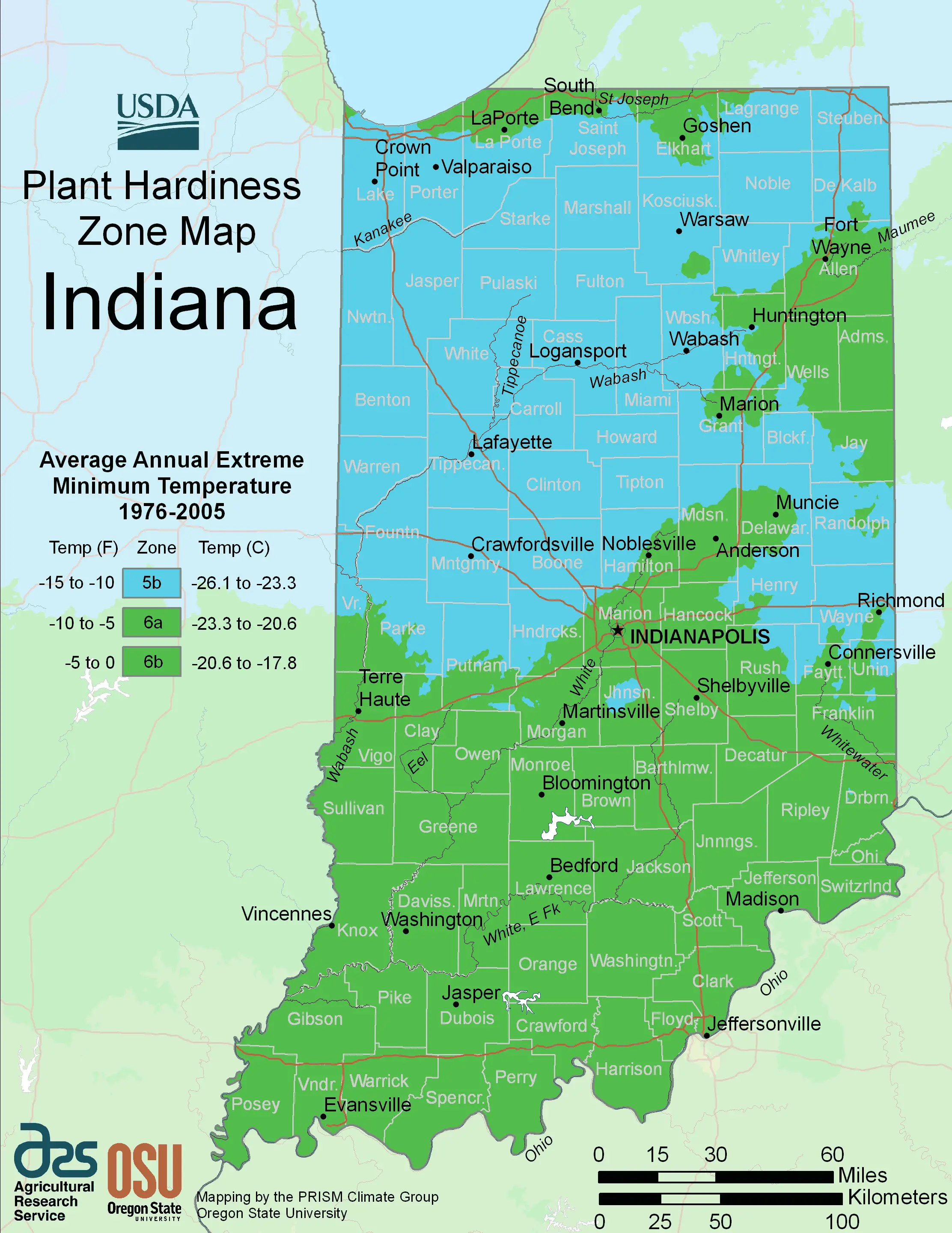 Indiana Plant Hardiness Zone Map