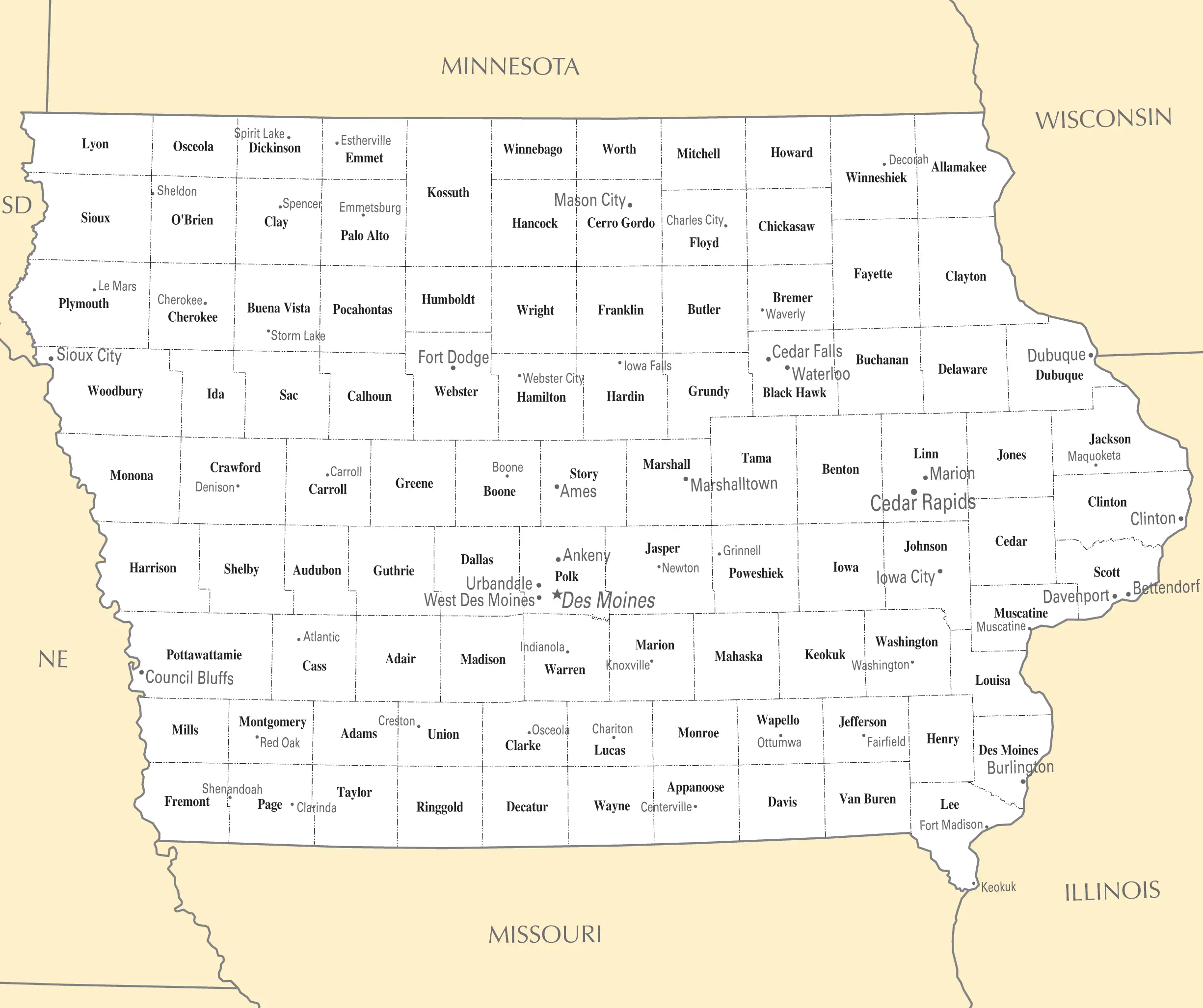 Iowa Cities And Towns