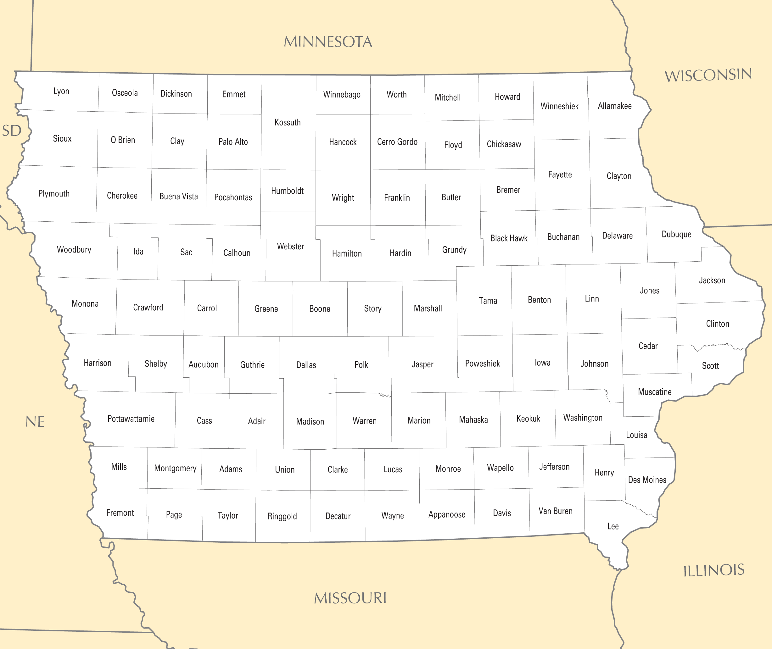Printable Iowa County Map Printable Word Searches